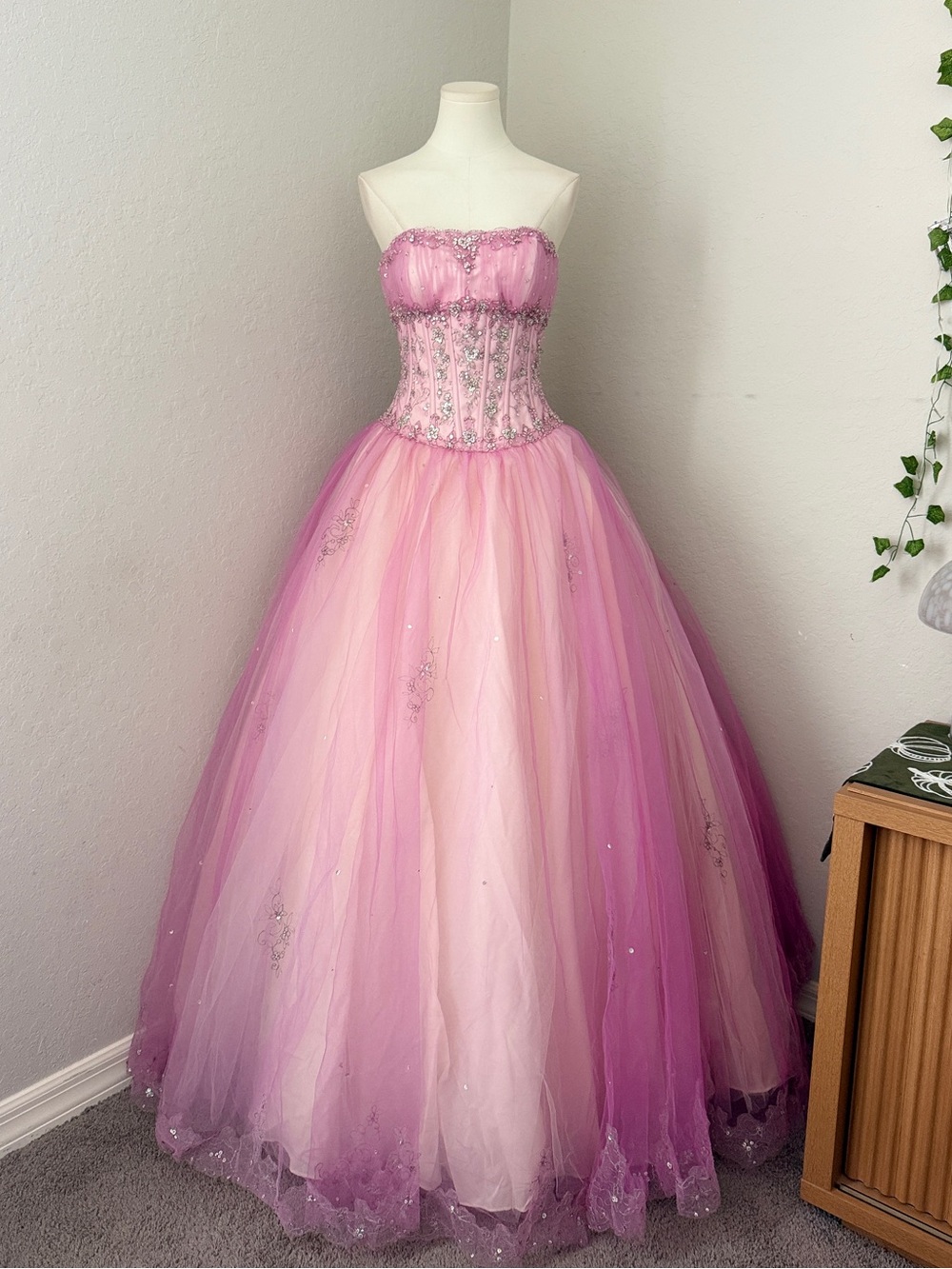 Mori Lee Two-Tone Pink Sparkle Corset Formal Prom Dress